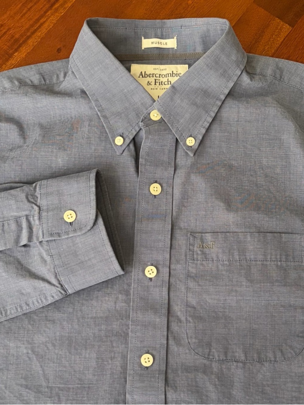 Abercrombie Blue Muscle Fit 100% Cotton Long Sleeve Button Up Shirt